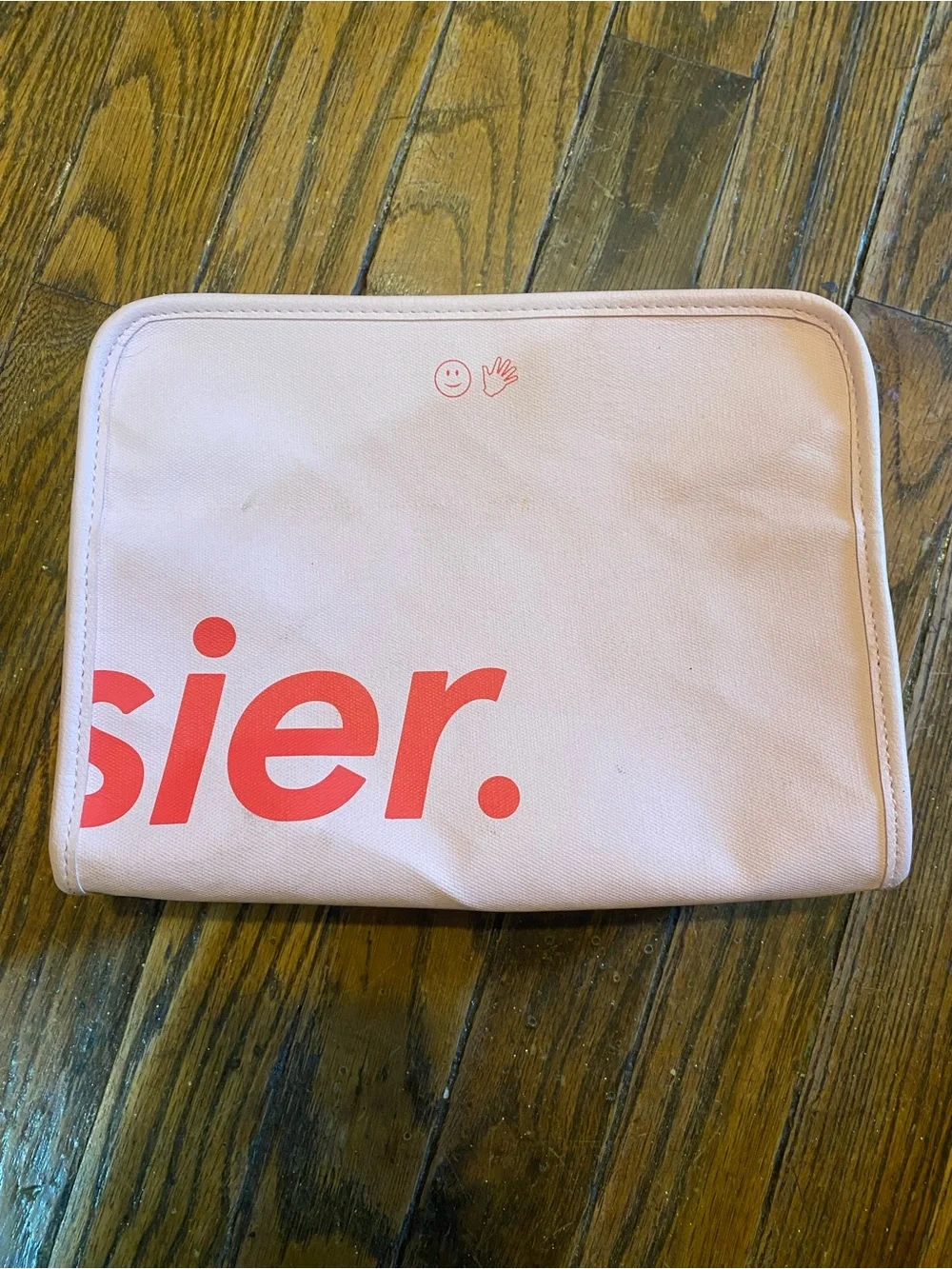 Glossier Light Pink Cosmetic Pouch with Coral Logo